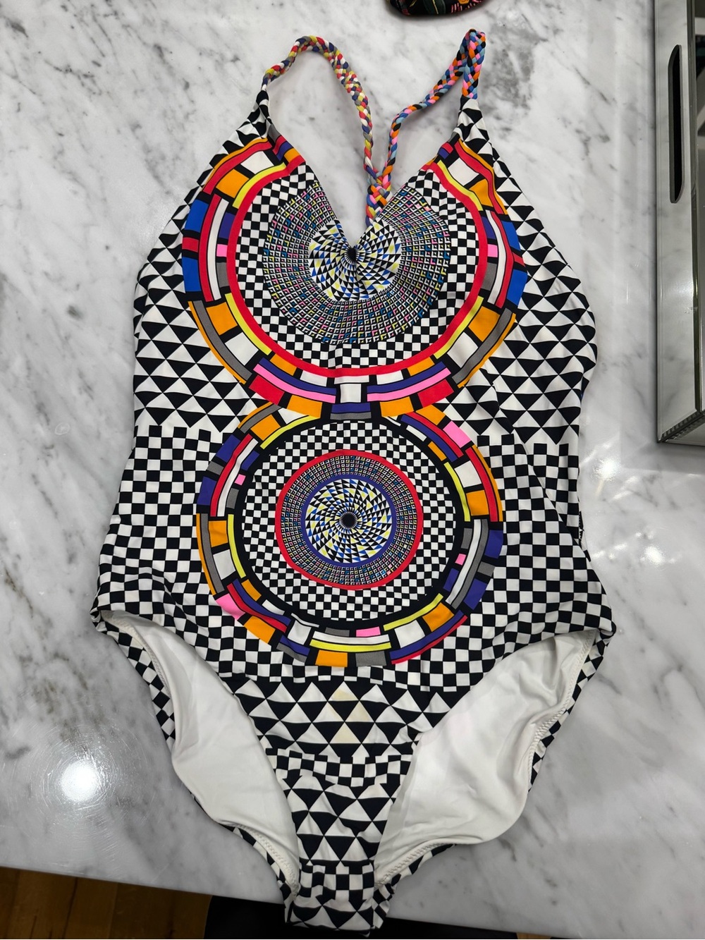 Red Carter Black & Multicolor Geometric One-Piece Swimsuit